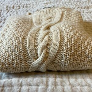 VINCE Y2K Fisherman Sweater Ivory Wool Yak Lacey Open Weave in Natural Size S